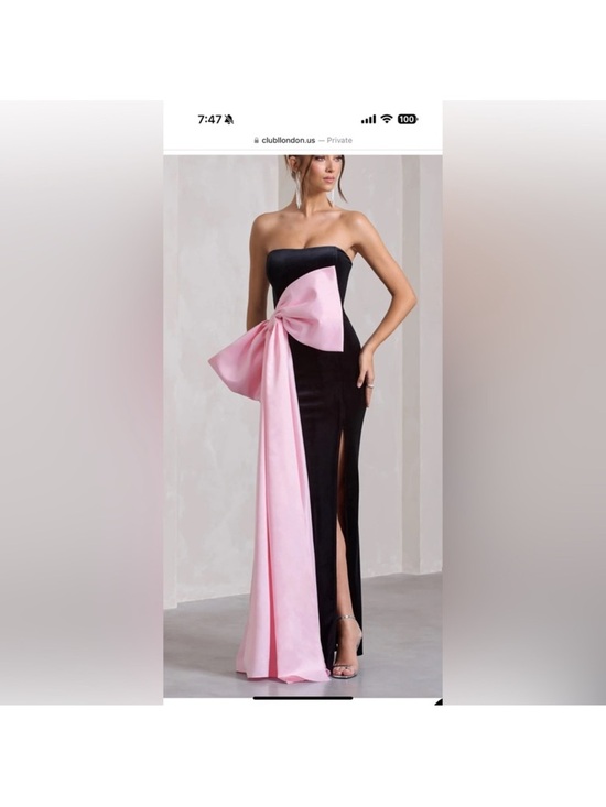 Club L London Dresses & Skirts - Club l London black velvet Bandeau split maxi dress pink bow